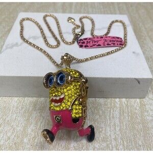 Despicable Me MINION Pink Overalls CARTOON Rhinestone Betsey Johnson Necklace